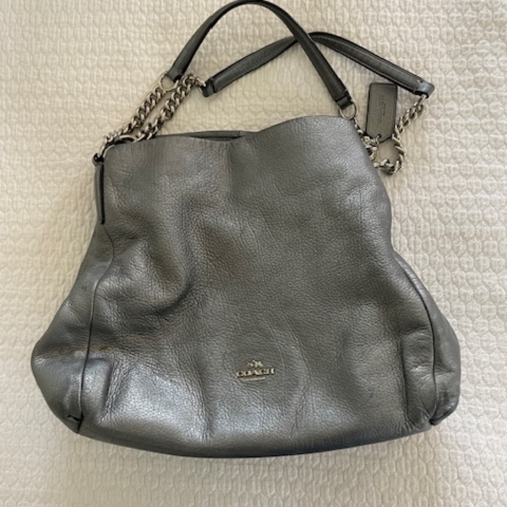 Vintage Coach silver leather hand bag / shoulder bag